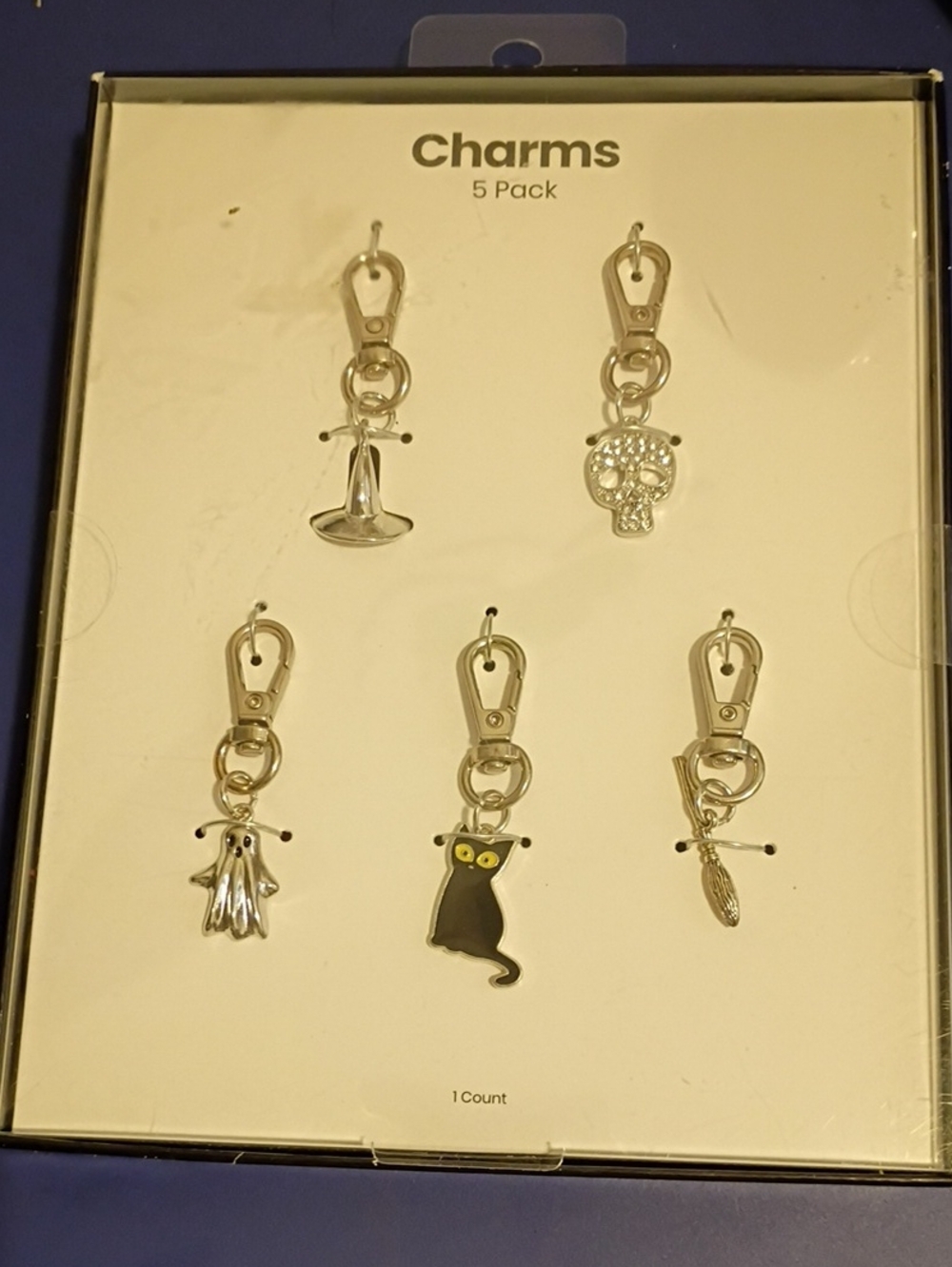 Charms Silver Halloween Keychain Set with Black Cat Accent